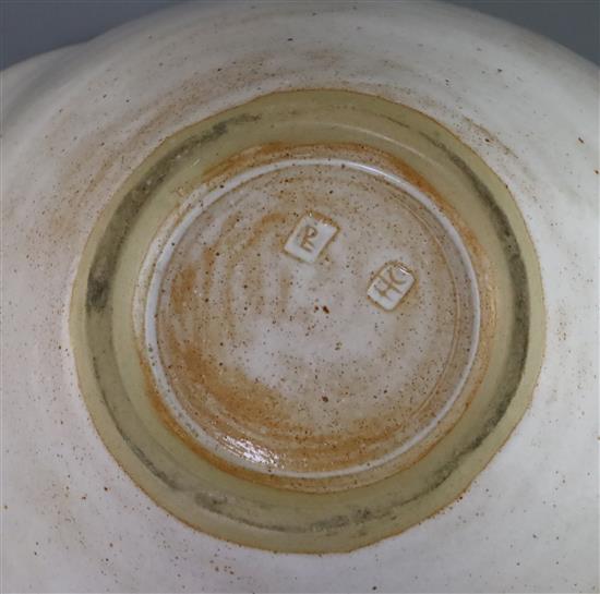 A large Dame Lucie Rie (1902-95) and Hans Coper (1920-1981) stoneware bowl, c.1955, L. 31.2cm, H. 16.5cm, hairline rim crack